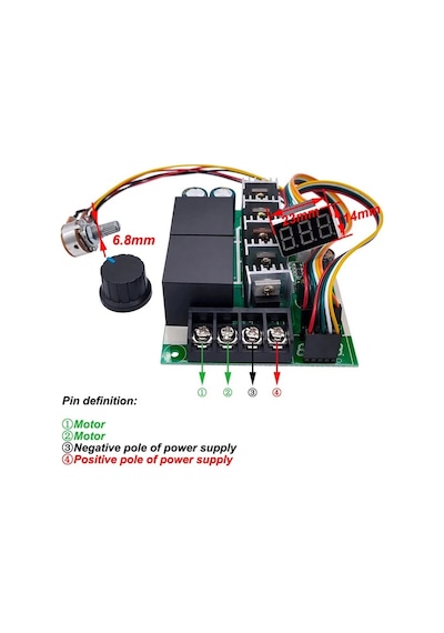 60a Dc Motor Pwm Hız Kontrol Kartı 10v-55v Dijital Ekranlı Sürücü İleri Geri Yön Şalterli Kademesiz Potansiyometreli Güç