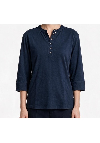 Daido Daıdo Kadın Henley Yaka Üç Çeyrek Kol Pamuk Karışımlı T-shirt Lacivert