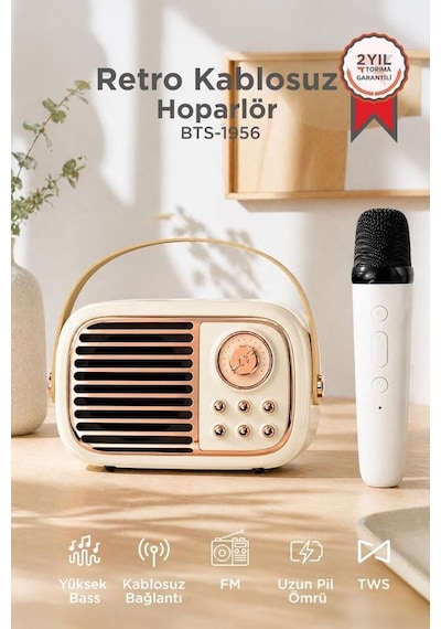 Premium Radyo Dinle Eğlenceli Ofis Bluetooh Hoparlör Bts-1956 Bej