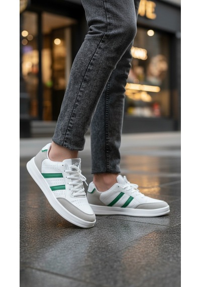 Fore Sport Erkek Günlük Yürüyüş Spor Ayakkabı Suni Deri, Hafif, Rahat, Darbe Emici Sneaker Beyaz Yeşil