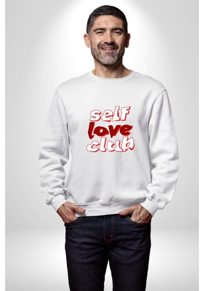 Kendini Sevme Kulübü Sokak Stili Unisex Beyaz Sweatshirt Beyaz