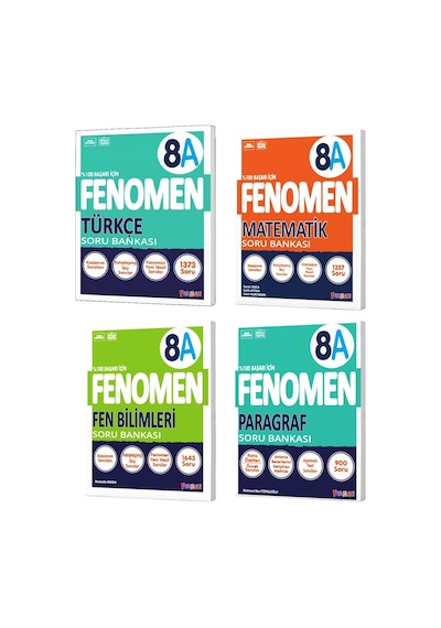 Fenomen Okul 2024 8. Sınıf Lgs Türkçe + Matematik + Fen + Paragraf A Soru Bankası Seti 4 Kitap