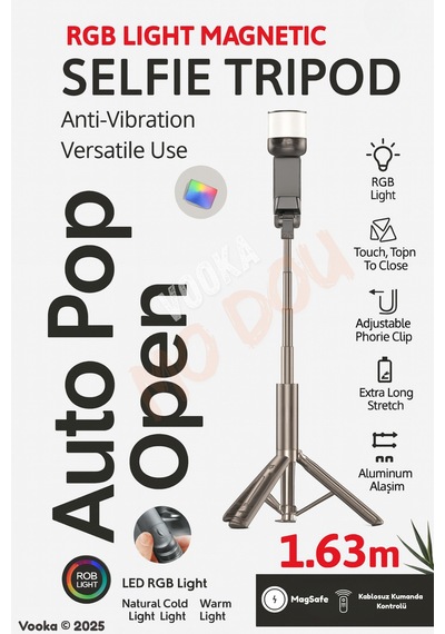 Rgb Işıklı Selfie Tripod Çubuğu Bluetooth Kumandalı Uzayabilir Led 1.63m Işık Tripod Telefon Stand