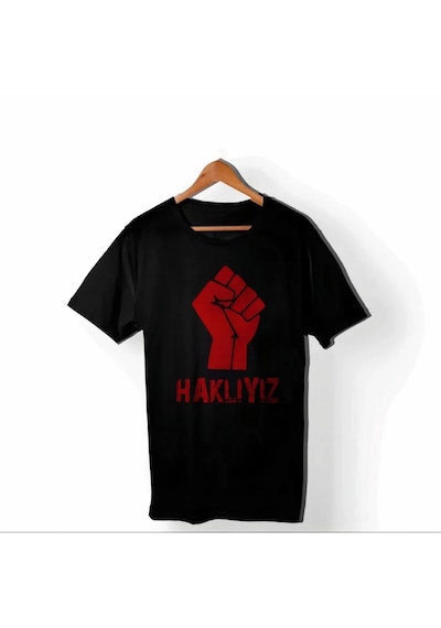 Modi 1 Mayıs Emek Ve Dayanışma Günü Haklıyız Baskılı Bisiklet Yaka T-shirt - Siyah Açık Lacivert - Gri - Siyah