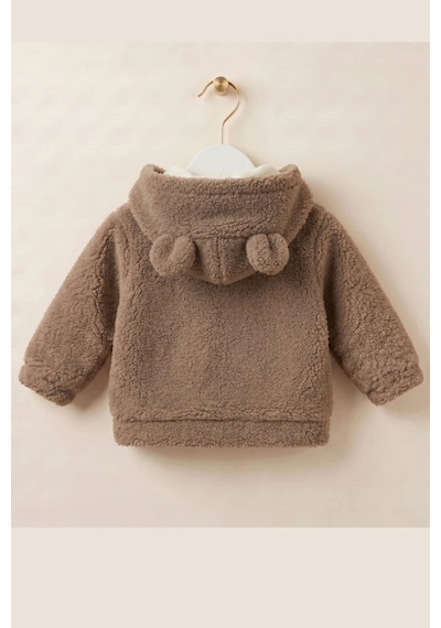 Wofim Kids Bebek Kapüşonlu Peluş Mont Kahverengi