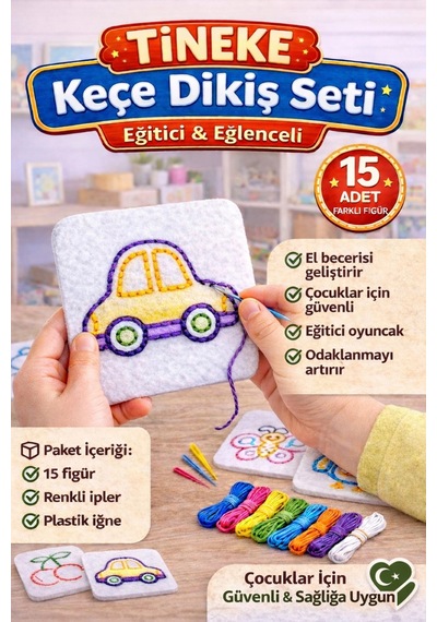Keçe'den 15 Adet El İşi Dikiş Kiti Desenli Kolay Ve Eğlenceli Hobi Eğitici Öğretici Figür 15 Li