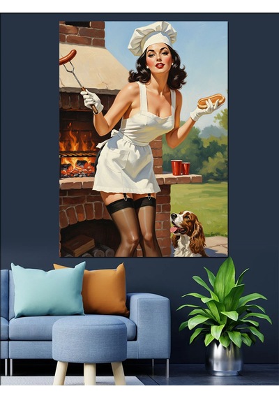 Retro Hizmetçi Pin-up Kız Dekoratif Kanvas - Mdf Ahşap Tablo