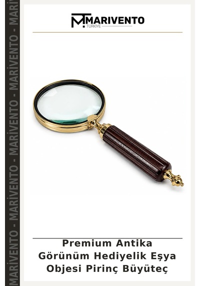 Premium Antika Görünüm Hediyelik Eşya Objesi Pirinç Büyüteç