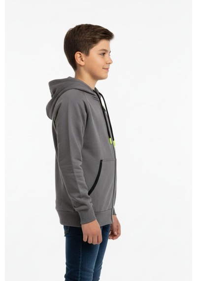 Kapüşonlu Fermuarlı Yandan Cepli Baskılı %100 Pamuk 2 İplik Mevsimlik Erkek Çocuk Sweatshirt-90936 Füme Kapüşonlu Fermuarlı Yandan Cepli Baskılı %100 Pamuk 2 İplik Mevsimlik Erkek Çocuk Sweatshirt-90936 Füme