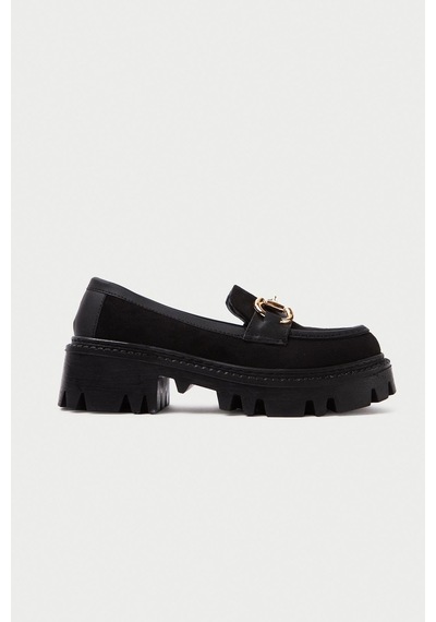 Mubiano Mb1170-s Kalın Taban Lüx Süet Tokalı Siyah Kadın Kolej Loafer Siyah