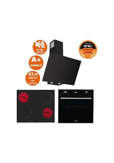 Afm Tech Ve Ferre Ivon Sessiz Vitro Elektrikli Siyah D077-SA + MS263 + FM7700 Ankastre Set