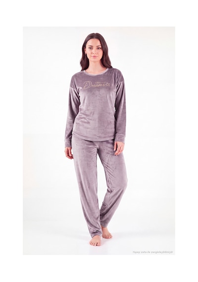 Lela Bisiklet Yaka Yumuşak Dokulu Parlak Kadife Pijama Takımı Kadın Pijama Takımı 6094209 Lila LİLA