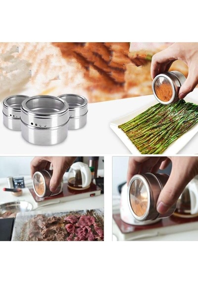 Kaliteli Çelik 3 Lü Paket Mıknatıslı Baharatlık Cin114 Çok Renkli