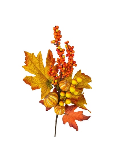 Yapay Çiçek Turuncu Kokina Halloween Turuncu Sonbahar Çınar Yapraklı Dal 45cm Yılbaşı Çiçeği Red Berry Turuncu
