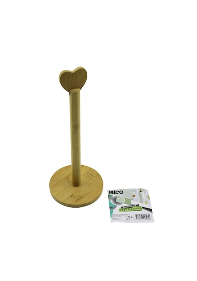 Go İthalat Yuvarlak Altlık - Çap 12cm Ahşap Bambu Kağıt Havluluk Başlı Sap 28.5cm