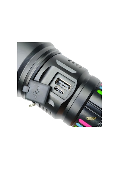 Farissu Q-max Ps3900 11000 Lümen 110w Zoomlu Şarjlı El Feneri 27.200 Mah Powerbank Özellikli Profesyonel Işık Gücü Beyaz