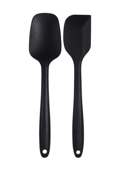 Silikon Kaşık Spatula Seti 2lı Büyük Boy Yanmaz Yapışmaz Çizmez Siyah Silikon Siyah Diğer