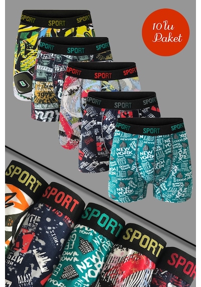 Vien&Karl Erkek Desenli Premium Penye Pamuklu Likralı Boxer - 10'lu Set Vk-10'lu Desenli Set