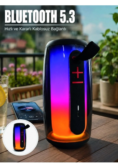 Rgb Led Taşınabilir Bluetooth Speaker Güçlü Bas Ses Type-c Şarj Girişli