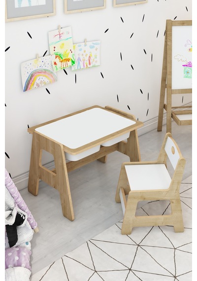 Lesson Montessori Ahşap Aktivite Masa Sandalye Takımı Beyaz - 749284546