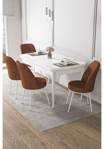 Canisa Concept Kor Serisi 70x114 Açılabilir Mutfak Masası Takımı Beyaz Masa 4 Kiremit Sandalye Masa Beyaz Sandalyeler Kiremit Canisa Concept Kor Serisi 70x114 Açılabilir Mutfak Masası Takımı Beyaz Masa 4 Kiremit Sandalye Masa Beyaz Sandalyeler Kiremit