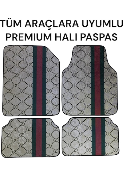 Premıum Oto Halı Paspas Desenli Unıversal Her Araca Uyumlu Gucccı Krem