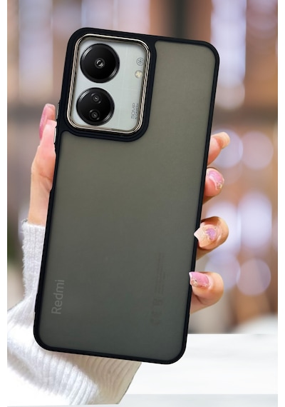 Fibaks Redmi 13c-poco C65 Uyumlu Kılıf Metal Çerçeve Hassas Butonlu Renkli Buzlu Şeffaf Transparan Kapak