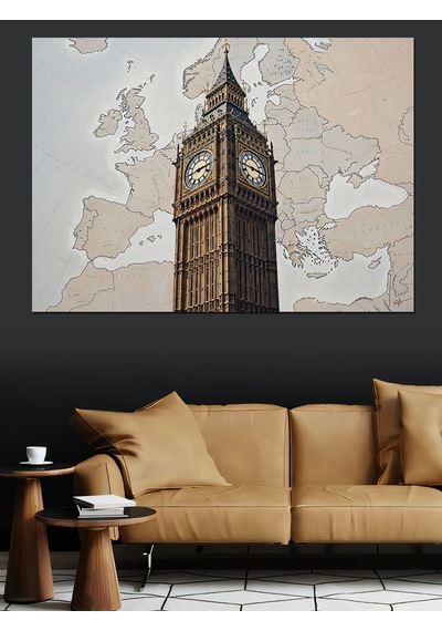 Tarihi Big Ben Saat Kulesi Dekoratif Kanvas - Mdf Ahşap Tablo