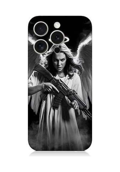 Apple Uyumlu iPhone 15 Pro Max Silahlı Melek Desenli Silikon Kılıf Silikon