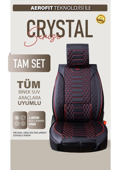 Renault Megane 4 Hatchback 2016-2020 Uyumlu Lüx Deri Oto Koltuk Kılıfı Ön Arka Takım Crystal Siyah Kırmızı