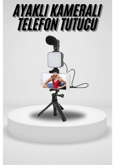 Akıllı - 237 - Telefon Vlog Kiti Tripod Mini Mikrofonlu - Csmo-tex - Telefon Tutucu