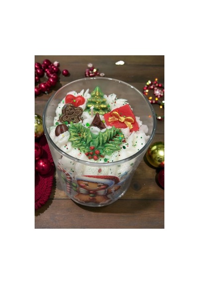 Yılbaşı Temalı Bitkisel Soya Vegan Mum Vanilya Kokulu 10x8,5 Cm Beyaz