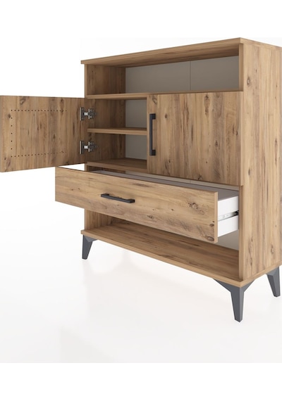 Arges Şifonyer 3 Raflı Tek Çekmeceli 2 Kapaklı 88x30x96 Çam-çam Çam