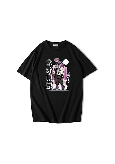 Brz Collection Oversize Tokyo City Vs Man T-shirt-siyah Siyah