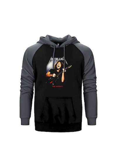 Metallica Kirk Hammet Guitar Gri Renk Reglan Kol Kapşonlu Sweatshirt Gri