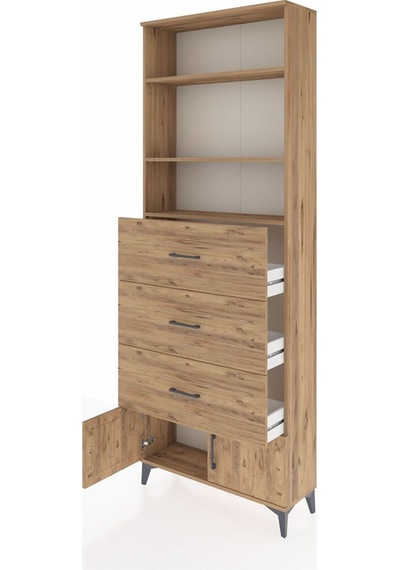 Arges Dolap 3 Raflı 3 Çekmeceli 2 Kapaklı 88x30x243 Çam-çam Çam