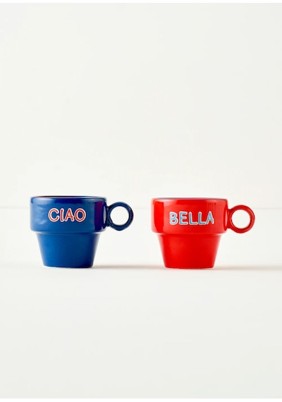 Bella Maison Line Espresso 2'li Seti Mavi-kırmızı 105 Cc Kahverengi