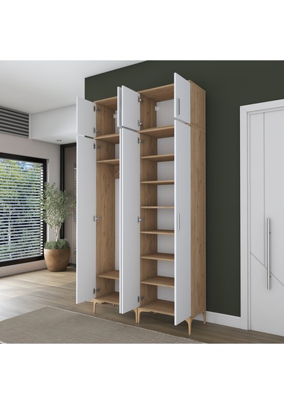 Rani Ea161 Modern Portmanto 8 Kapaklı 8 Raflı 4 Askılı Ayakkabılık Vestiyer Sepet Ceviz - Beyaz Rani Ea161 Modern Portmanto 8 Kapaklı 8 Raflı 4 Askılı Ayakkabılık Vestiyer Sepet Ceviz - Beyaz