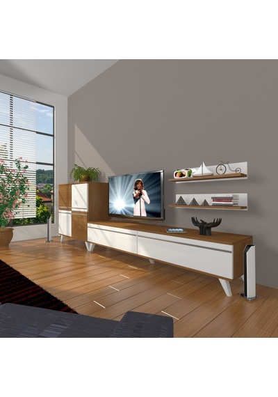 Decoraktiv Eko On Mdf Std Retro Tv Ünitesi Tv Sehpası Ceviz - Beyaz
