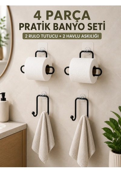 Zenvia Pratik Banyo Düzenleme Seti 2 Adet Rulo Kağıt Tutucu 2 Adet Havlu Askılığı Znv2026 Çok Renkli
