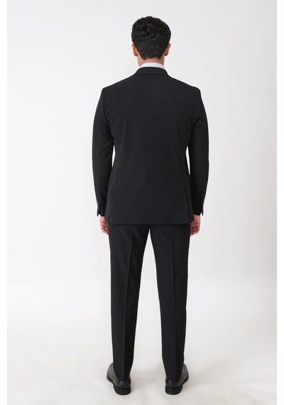 Efor Slim Fit Çift Yırtmaç Esnek Yünlü Siyah Yelekli Takım Elbise Tk 958