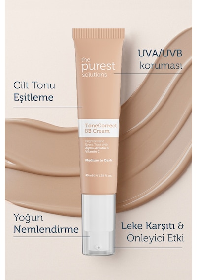 The Purest Solutions Lekeli Ciltler İçin Cilt Tonu Eşitleyici BB Krem ,SPF 50 + 40 ml – Orta / Koyu Ton