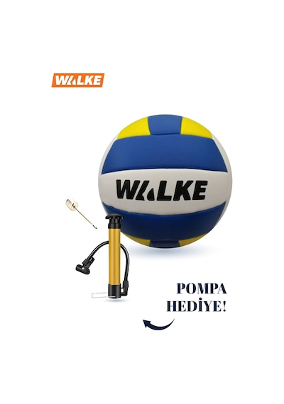 Walke Premium Dikişli Voleybol Topu Pompa Hediyeli Mavi - Sarı