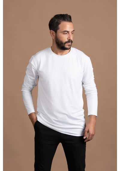 Paul Martin Regular Fit Bisiklet Yaka Rayon Kumaş Full Likralı Uzun Kol Sweatshirt Beyaz