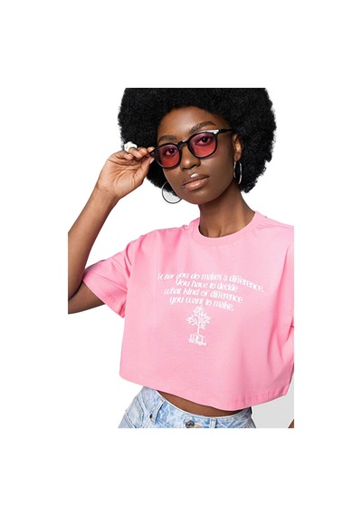 Long Crop Kadın Tshirt K.kol Pembe