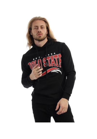 Polostate Erkek Polo State Baskılı Kapüşonlu 3 İplik Şardonlu Sweatshirt Siyah