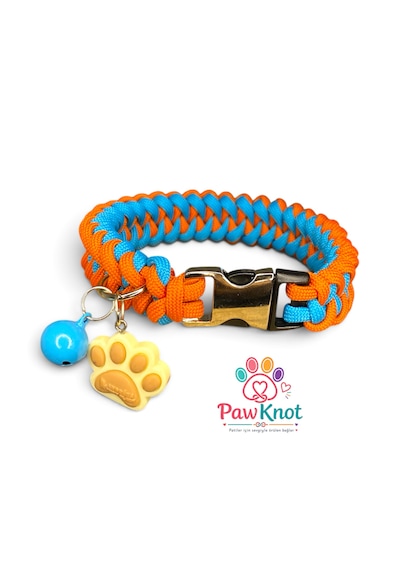 Pawknot Blue Mandarin Paracord Kedi/köpek Tasması El Emeği Handmade Mavi - Turuncu