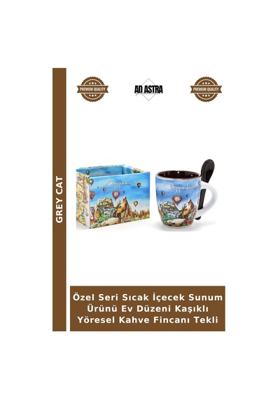 Özel Seri Sıcak İçecek Sunum Ürünü Ev Düzeni Kaşıklı Yöresel Kahve Fincanı Tekli Çok Renkli