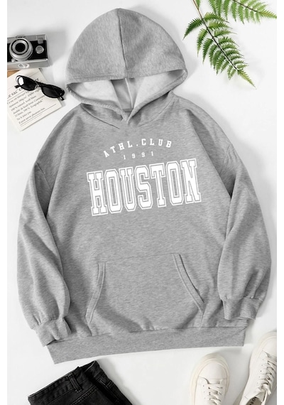 Uyguntarz Unisex Houston Baskılı Sweatshirt Gri