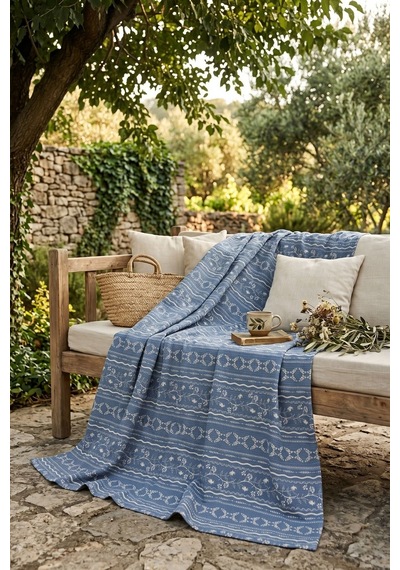 Cotton Collection Tek Kişilik Pike Blue Cottage 160x230 Mavi-beyaz